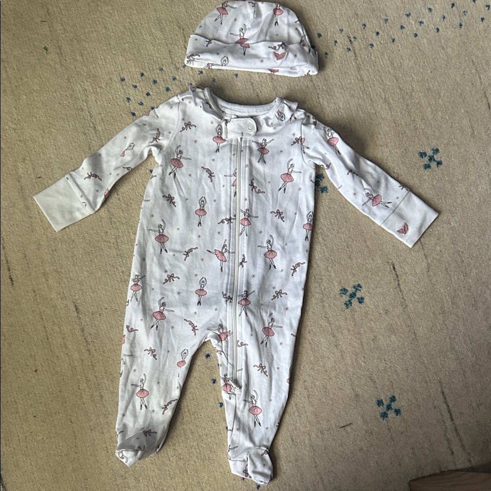 Ballerina Print Baby Footie and Hat Set